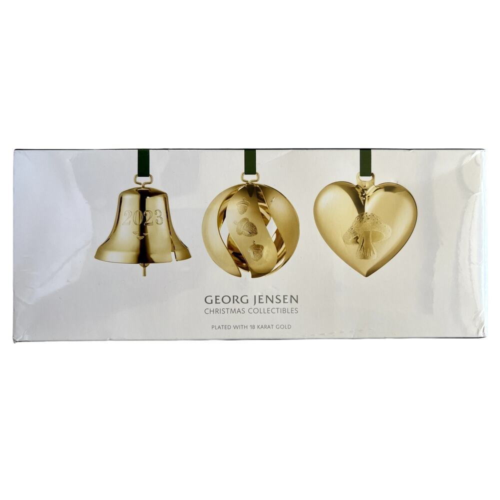 Georg Jensen Christmas Collectibles 2023 Bell Ball Heart 18k Gold Plated New